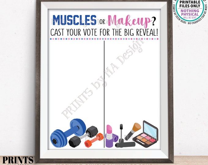 Gender Reveal Party Voting Sign, Muscles or Makeup, Girl or Boy Voting Scoreboard, PRINTABLE 8x10/16x20” Gender Reveal Sign <ID>