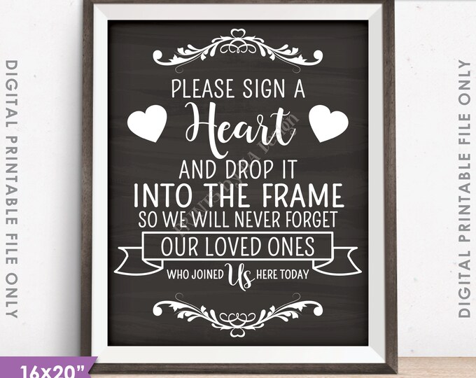 Guestbook Hearts Sign, Sign a Heart, Guest Book Alternative, Wooden Hearts Sign, 16x20" or 8x10" Instant Download Digital Printable File