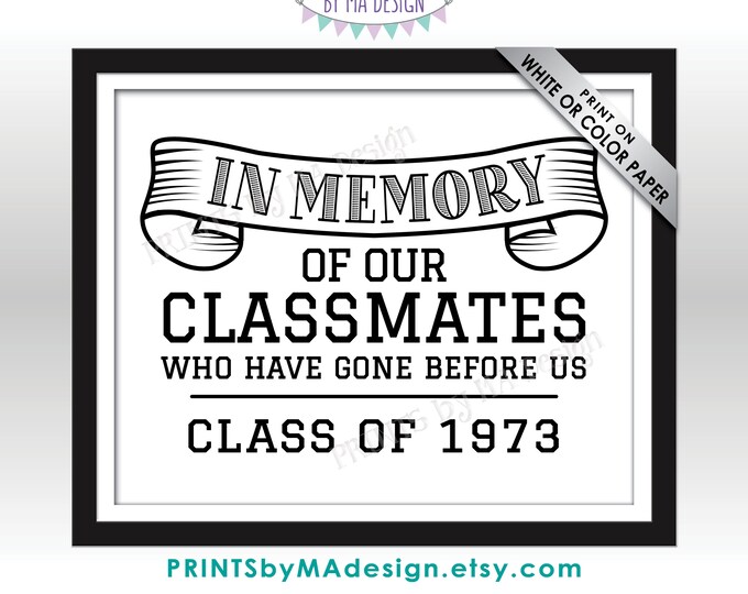 Class of 1973 Reunion Memorial, In Memory of the Classmates Who Have Gone Before Us, Remembrance, PRINTABLE 8x10” Memoriam Tribute Sign <ID>