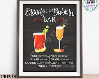 Bloody and Bubbly Bar Sign, Mimosas & Bloody Marys Drinks Menu, PRINTABLE 8x10/16x20” Chalkboard Style Beverage Sign, Brunch Cocktails <ID>