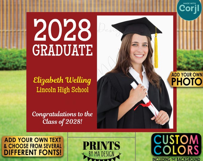 Editable Graduate Sign, Graduation Lawn or Yard Decoration, Add Your Photo, PRINTABLE 8x10/16x20” Grad Party Decor <Edit Yourself w/Corjl>