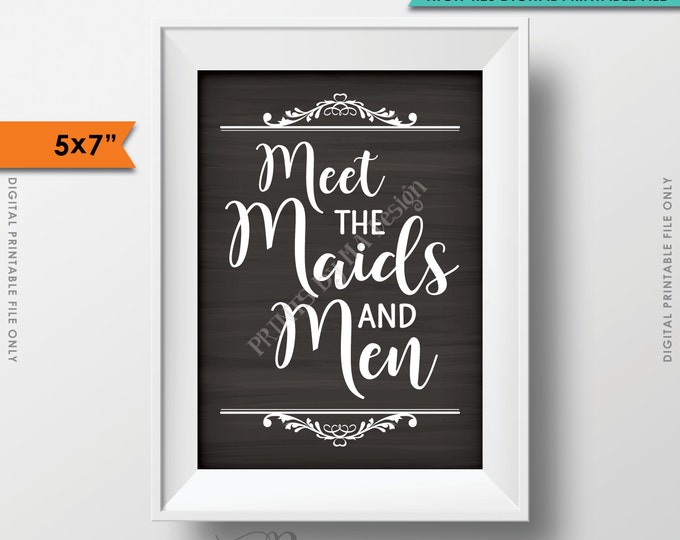 Meet the Maids & Men Sign, Maids and Men Wedding Sign, Bridesmaids Intro, Groomsmen, Bridal Party, PRINTABLE 5x7” Chalkboard Style Sign <ID>