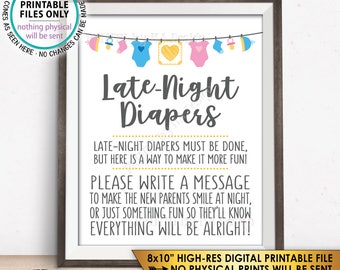 Late Night Diaper Sign, Late-Night Diapers Sign some Diaper Thoughts, Pink & Blue PRINTABLE 8x10” Gender Neutral Sign <ID>