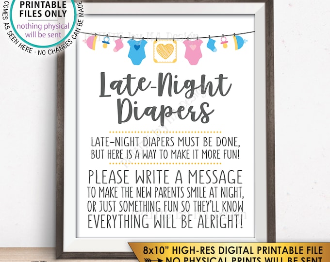 Late Night Diaper Sign, Late-Night Diapers Sign some Diaper Thoughts, Pink & Blue PRINTABLE 8x10” Gender Neutral Sign <ID>