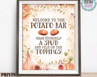 Potato Bar Sign, Autumn Watercolor Style PRINTABLE 8x10/16x20” Potato Sign, Fall Colors, Thanksgiving, Teacher Appreciation, Shower <ID>