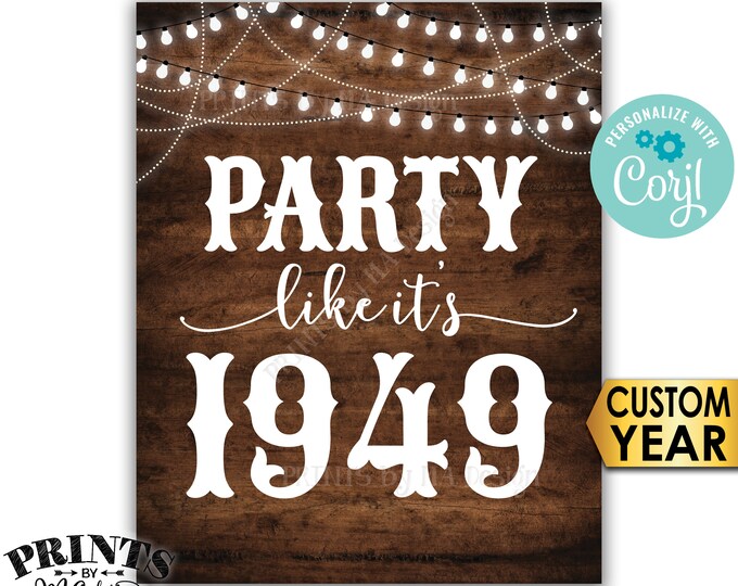 Party Like It's Birthday Party Sign, ANY Year, Reunion Decoration, PRINTABLE 8x10/16x20” Rustic Wood Style Sign <Edit Yourself with Corjl>