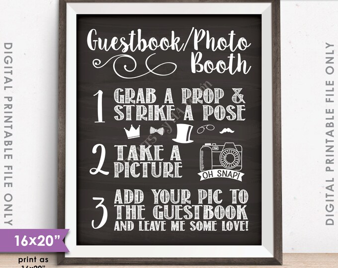 Guestbook Photo Booth Sign, Photo Guestbook, Add photo to my guestbook, Chalkboard Style 8x10/16x20” Instant Download Digital Printable File