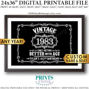 Vintage Birthday Sign, Better with Age Liquor Themed Birthday Party Decor, Custom Black & White PRINTABLE 24x36” File