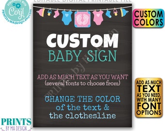 Editable Baby Sign, Baby Shower, Pregnancy, One Custom Chalkboard Style PRINTABLE Portrait 8x10/16x20”, Choose Text <Edit Yourself w/Corjl>