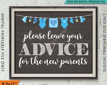 Advice for the New Parents, Baby Advice Tips Baby Shower Sign Shower Decor, BLUE Instant Download 8.5x11” Chalkboard Style Printable Sign