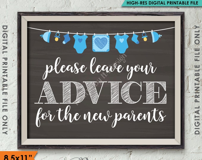 Advice for the New Parents, Baby Advice Tips Baby Shower Sign Shower Decor, BLUE Instant Download 8.5x11” Chalkboard Style Printable Sign