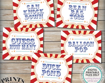 Carnival Games Bundle Pack, Bean Bag Toss, Duck Pond, Guess How Many, Balloon Pop, Can Knock Down, Five PRINTABLE 8x10/16x20” Signs <ID>