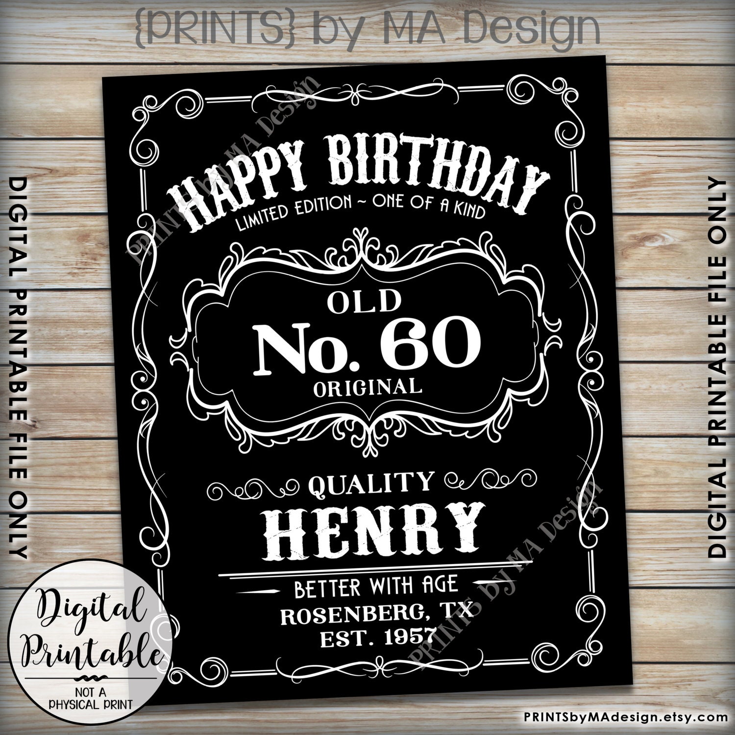 Happy Birthday Sign, Vintage Whiskey Themed Birthday Poster, Better with Age Sign, Black & White ...