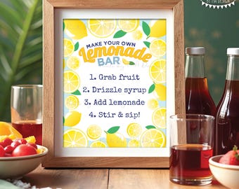 Lemonade Bar Sign, Graduation Party Decorations, Birthday, Retirement, Baby/Bridal Shower, Digital Printable 8x10/16x20” Sign, Blue <ID>