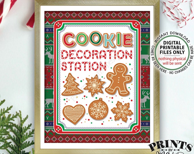 Cookie Decoration Station Sign, Ugly Sweater Party Christmas Cookies Sign, Tacky Sweater Holiday Party, PRINTABLE 8x10” Cookie Sign <ID>