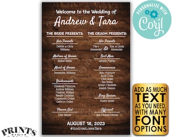 Welcome to our Wedding Sign, Custom PRINTABLE 24x36” Rustic Wood Style Wedding Bridal Party Welcome Sign <Edit Yourself with Corjl>