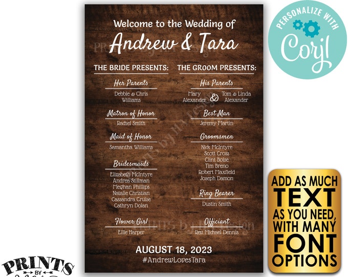 Welcome to our Wedding Sign, Custom PRINTABLE 24x36” Rustic Wood Style Wedding Bridal Party Welcome Sign <Edit Yourself with Corjl>
