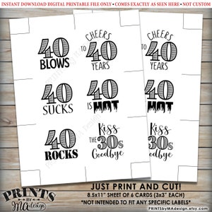 40th Birthday Party Candy Signs, Candy Bar, 40 Sucks Blows Rocks, Kiss ...
