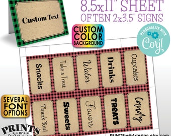 Lumberjack Place Cards, One PRINTABLE 8.5x11" Sheet of 2x3.5" Labels, Buffet Food Labels, Custom Color <Edit Yourself with Corjl>