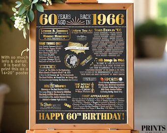 60 Years Ago Back in 1966 Sign, 60th Birthday Poster Board, Flashback 60 Years Ago B-day Gift, PRINTABLE 16x20” Born in 1966 Sign <ID>