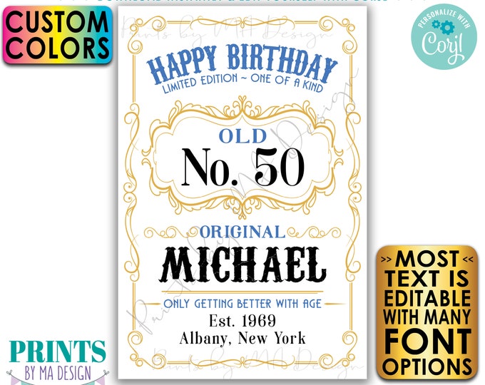 Happy Birthday Sign, Better with Age Vintage Whiskey Themed Birthday Poster, Custom PRINTABLE 24x36" Sign <Edit Yourself with Corjl>