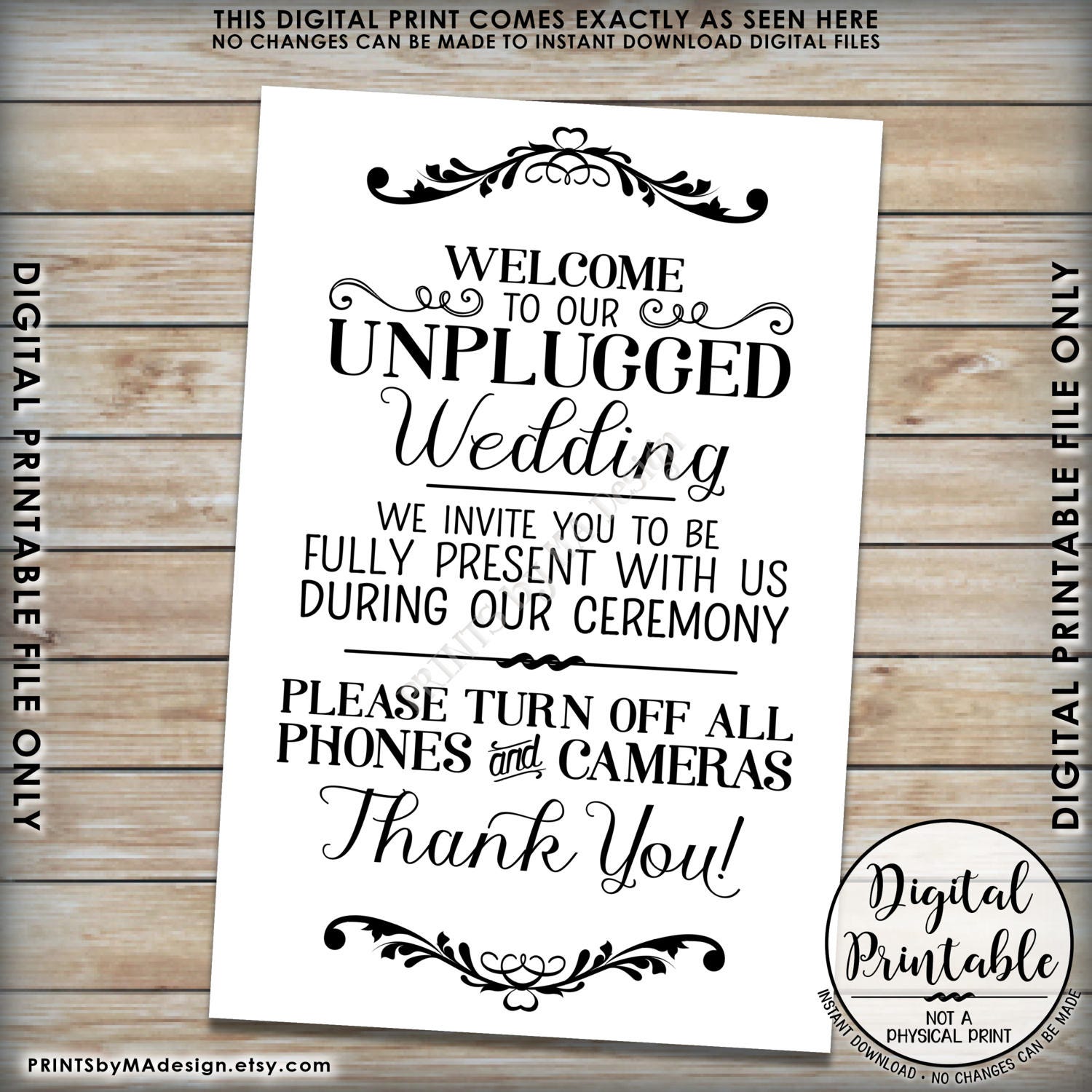 Unplugged Wedding Sign, Unplugged Ceremony Sign, Unplugged Sign, No ...
