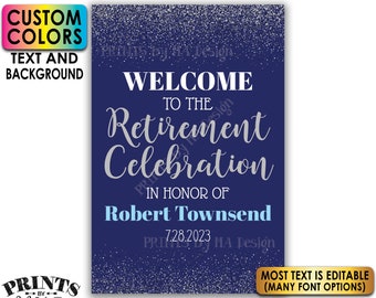 Retirement Party Sign, Welcome to the Retirement Celebration, Silver Glitter, Custom PRINTABLE 24x36” Sign <Edit Yourself with Corjl>