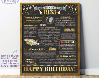 Back in the Year 1935 Birthday Sign, Flashback to 1935 Poster Board, ‘35 B-day Gift, Bday Decoration, PRINTABLE 16x20” Sign <ID>