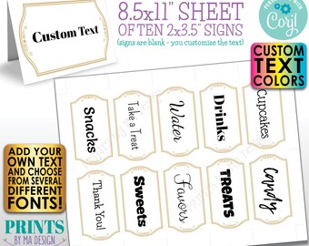 Editable Cheers & Beers Labels, Birthday, Retirement, Gold, One PRINTABLE 8.5x11" Sheet of Custom 2x3.5" Place Cards <Edit Yourself w/Corjl>