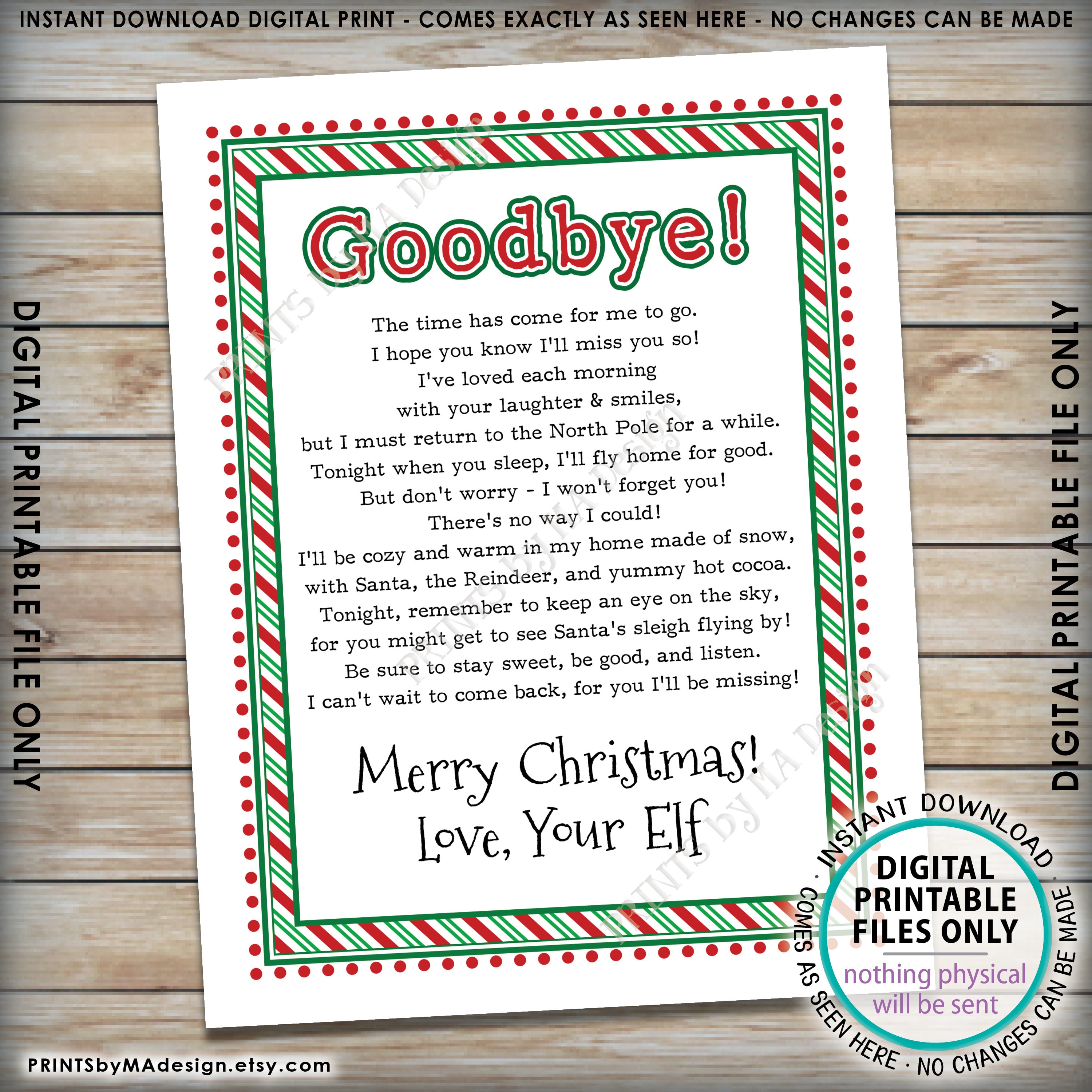 Elf Letter, Christmas Elf Goodbye Letter to Kids, Bye bye Magic Elf