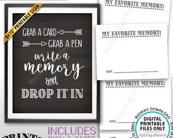 Write a Memory, Grab a Card and Pen Drop it In, Birthday Graduation Retirement, PRINTABLE 4.25x5.5" Cards & 8x10” Chalkboard Style Sign <ID>