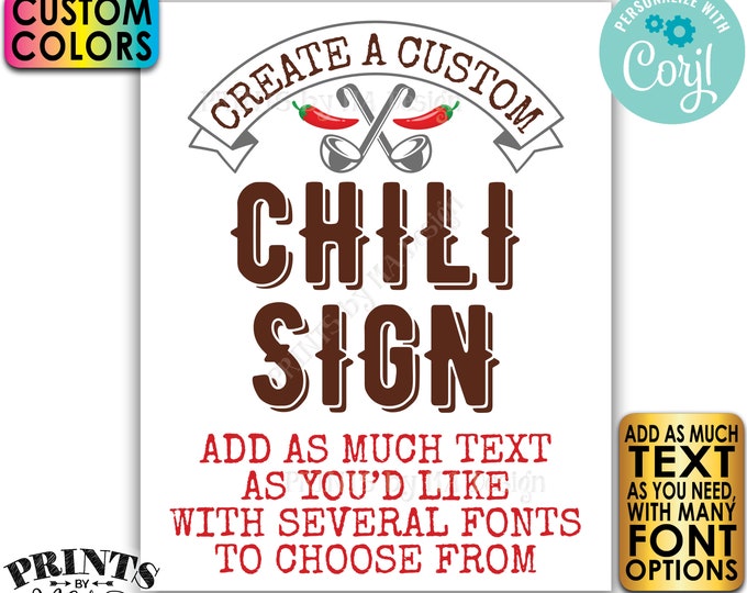 Editable Chili Sign, Custom Chili Cook-Off Display, One PRINTABLE 8x10/16x20” Portrait Sign, Custom Text & Colors <Edit Yourself w/Corjl>