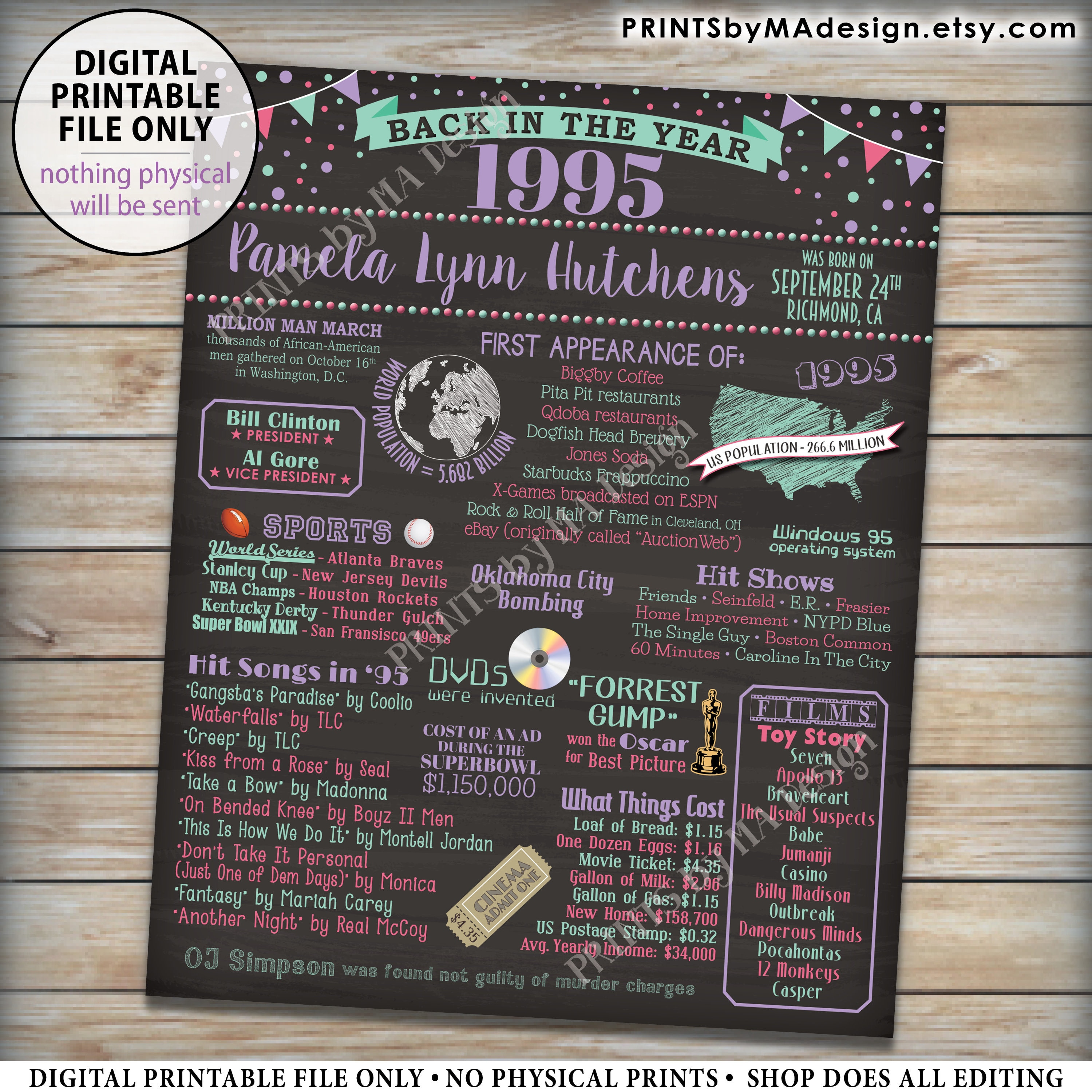 Back In The Year 1995 Birthday Sign Flashback To 1995 Poster Board 