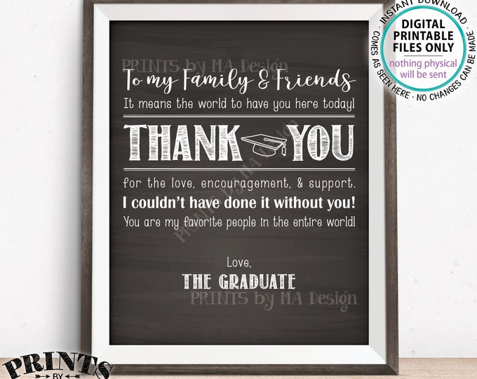 Grad Thank You Sign, Thanks from the Graduate Thank You Card, Graduation Party Decor, PRINTABLE 8x10/16x20” Chalkboard Style Grad Sign <ID>