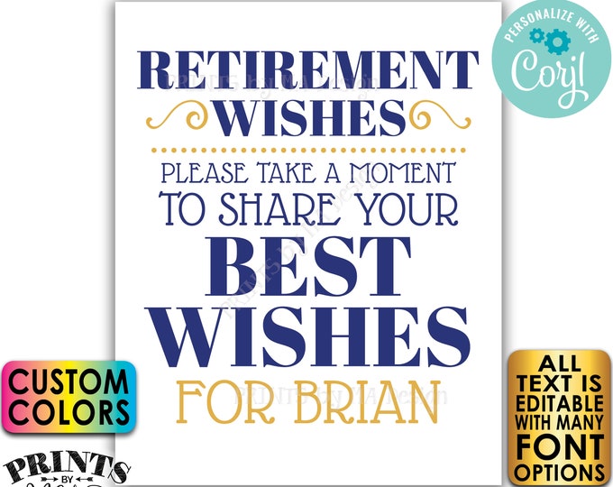 Retirement Wishes Sign, Please Leave Your Best Wishes for the Retiree, PRINTABLE 8x10/16x20” Retirement Party Decor <Edit Yourself w/Corjl>