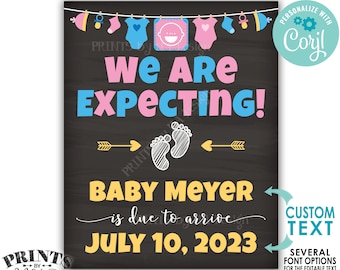 We Are Expecting Pregnancy Announcement, We're Pregnant, Custom PRINTABLE Chalkboard Style Baby Reveal Sign <Edit Yourself with Corjl>