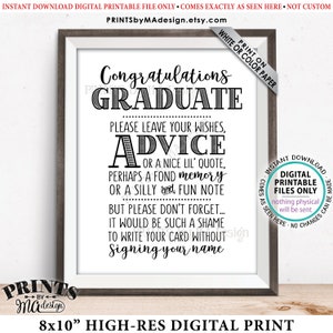 Letrero de consejos de graduación, Letrero de felicitación para graduados, Consejos de graduación, Recuerdo, Buenos deseos, Nota, Fiesta de graduación, Letrero IMPRIMIBLE de 8x10” <ID>