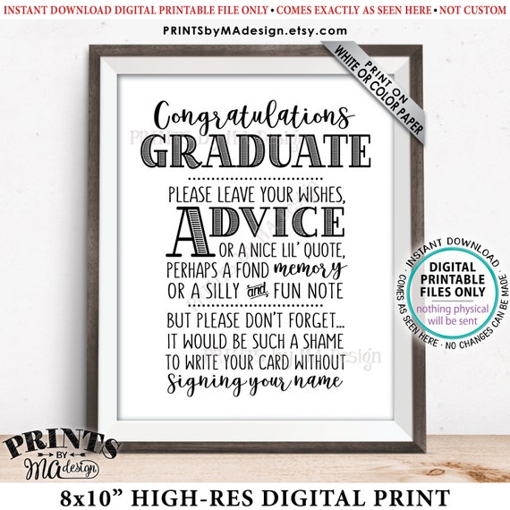 Graduation Advice Sign, Congratulations Graduate Sign, Grad Advice, Memory,  Well Wish, Note, Graduation Party, PRINTABLE 8x10 Sign <id> - Etsy