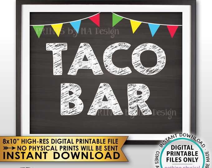 Taco Bar Sign, Taco Station Fiesta Taco Sign, Football Wedding Shower Birthday Graduation, PRINTABLE Chalkboard Style 8x10” Instant Download