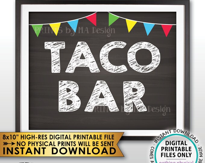 Taco Bar Sign, Taco Station Fiesta Taco Sign, Football Wedding Shower Birthday Graduation, PRINTABLE Chalkboard Style 8x10” Instant Download