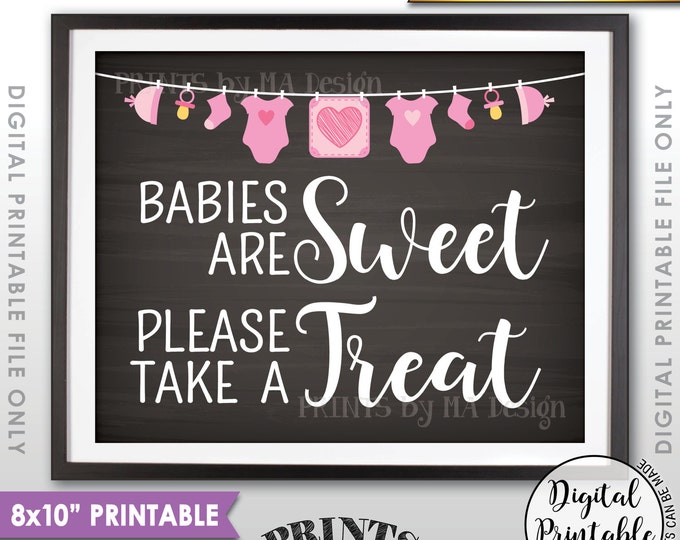 Babies are Sweet Please Take a Treat, Sweet Treats Baby Shower Sign, Girl, Pink Clothesline, PRINTABLE 8x10” Chalkboard Style Sign <ID>
