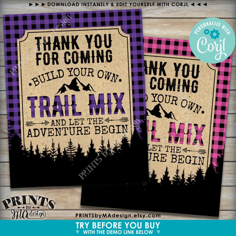 Lumberjack Trail Mix Bar Sign, Thank You for Coming Build Your Own ...