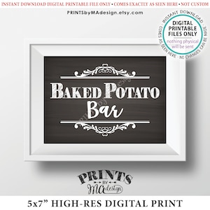 Baked Potato Bar Sign, Potato Station, Wedding Shower, Graduation, Birthday, Retirement, PRINTABLE 5x7” Chalkboard Style Potato Sign &lt;ID&gt;