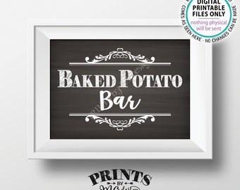 Baked Potato Bar Sign, Potato Station, Wedding Shower, Graduation, Birthday, Retirement, PRINTABLE 5x7” Chalkboard Style Potato Sign <ID>