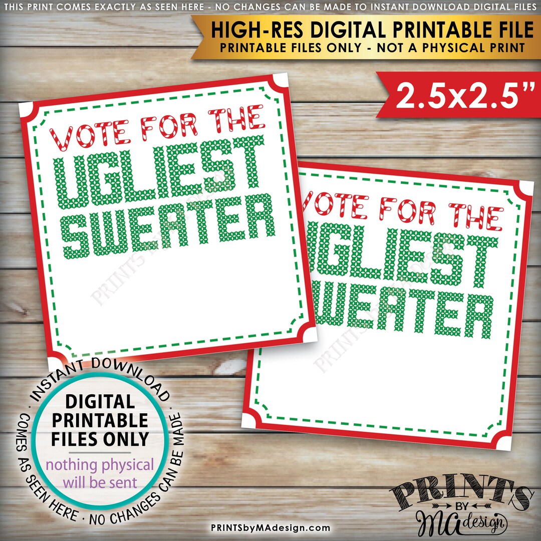 Ugly Christmas Sweater Party Voting Ballots, Vote for the Ugliest ...