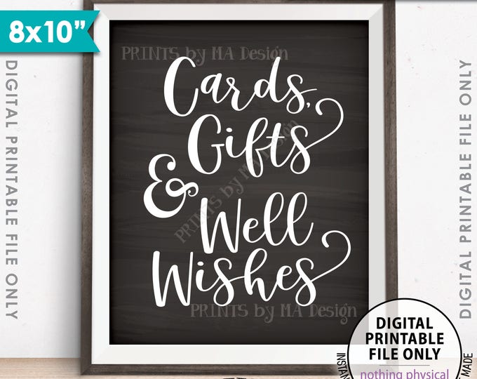 Cards Gifts and Well Wishes Sign, Cards & Gifts, Graduation Party, Wedding, Retirement, Birthday, PRINTABLE 8x10” Chalkboard Style Sign <ID>