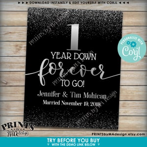 Years Down Forever to Go Anniversary Party Sign, Any Year, Custom PRINTABLE 16x20” Black & Silver Glitter Decor <Edit Yourself with Corjl> image 4