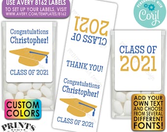 Custom Graduation Tic Tac Labels, Graduation Party Favors, Custom Text, One PRINTABLE Avery 8162 Label <Edit Yourself w/Corjl>