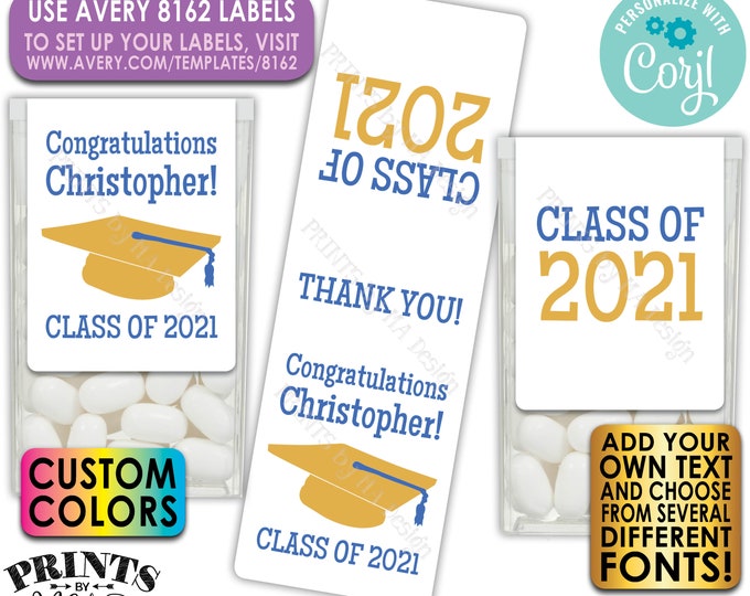 Custom Graduation Tic Tac Labels, Graduation Party Favors, Custom Text, One PRINTABLE Avery 8162 Label <Edit Yourself w/Corjl>