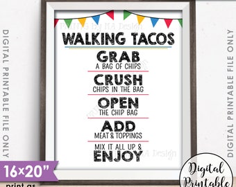 Walking Tacos Sign, Taco Bar, Taco Sign, Fiesta Cinco de Mayo Sweet Sixteen Graduation Birthday Party, PRINTABLE 8x10/16x20” Tacos Sign <ID>